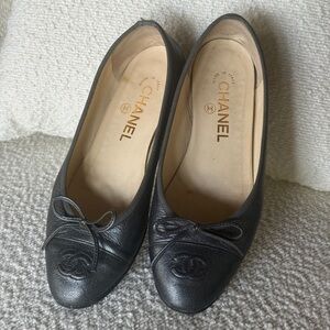 CHANEL Dark Gray Leather Loafers